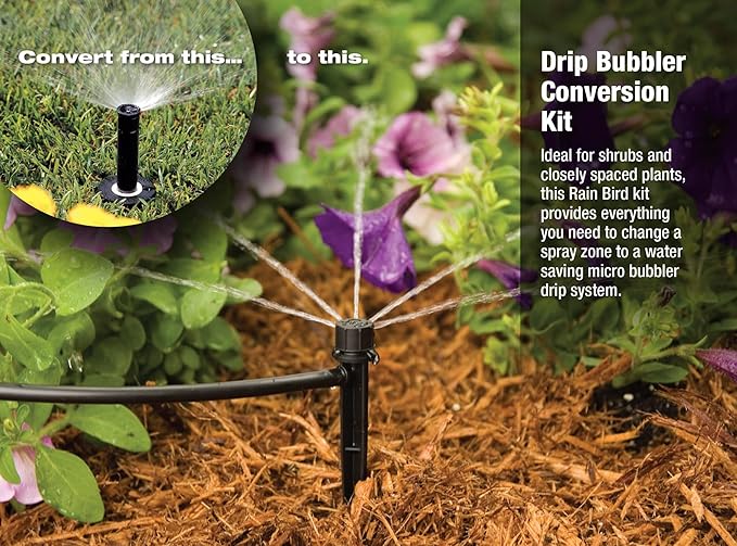 Rain Bird CNV182MBS Drip Irrigation Sprinkler Conversion Kit, 1800 Pop-Up to 6 Drip Micro Bubblers with 1/4" Tubing
