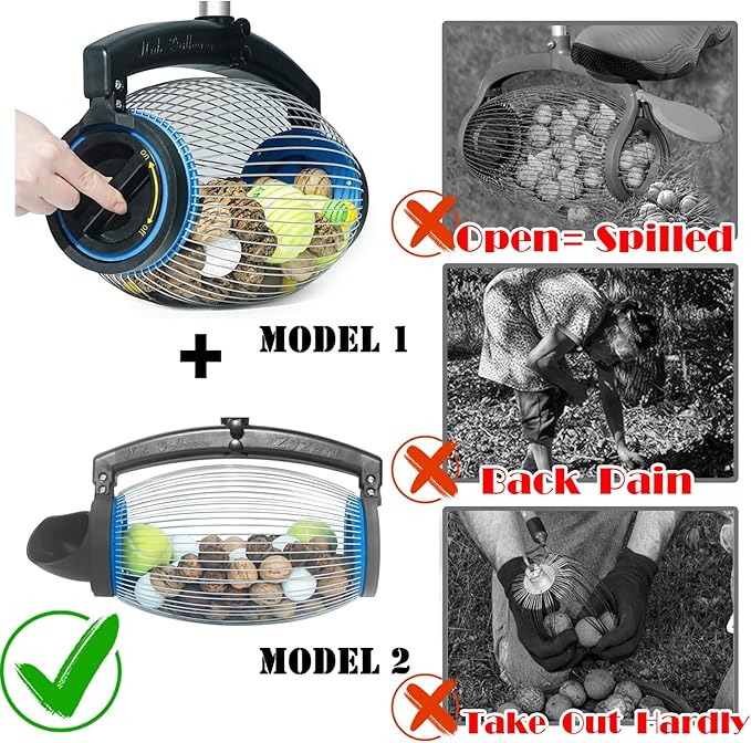 Zozen Nut Gatherer, 2 Dumping Method | Walnut Picker Upper Roller, Pine Cone Picker Upper - Apply to Pinecone, Hickory, Chestnuts, Buckeyes, Golf, Crab Apple Objects Size 1'' to 2.5''; 1.5 Gallon