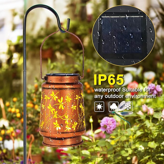 Mothers Day Gifts, 2 Pack Dragonfly Solar Lanterns Outdoor Hanging Lantern Lights, Waterproof LED Garden Decorative Light for Patio Yard Pathway Lawn Front Porch Tree