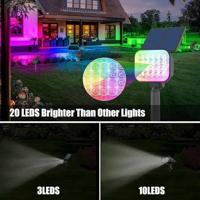 Solar Spot Lights Outdoor, RGB Color Changing Solar Lights Outdoor Waterproof IP65, Adjustable Panel Solar Landscape Spotlights for Tree Yard Halloween Landscape Decor, 6 Pack(Multicolor)