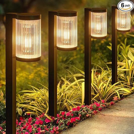 Solar Pathway Lights Outdoor, 6 Pack Upgraded Outdoor Solar Lights for Outside Super Bright Up to 12Hrs, IP65 Waterproof Solar Garden Lights for Yard Landscape Path Walkway Decoration