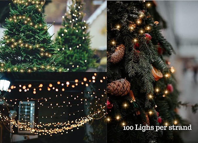 Soft Magic Twinkle Christmas String Lights 100 LED (Warm White) 36 FT, Plug in, Connectable Waterproof Green Wire, Decorations Indoor Outdoor Patio Yard Garden Wedding