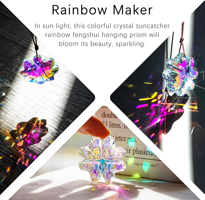 HDCRYSTALGIFTS 2PCS Crystal Prisms Suncatchers for Windows Christmas Ornaments,Lucky Four Leaf Clover Rainbow Maker Hanging Prism Sun Catchers for Home Garden Decoration,45mm