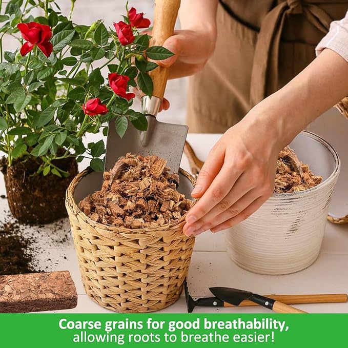 Riare 4 Pack Coco Chips Substrate for Plants- 4.4lb 100% Organic Coconut Husk Brick with Low EC and pH Balanced, High Expansion Coconut Substrate Coco Husk Mulch for Garden Flowers, Herbs, Planting