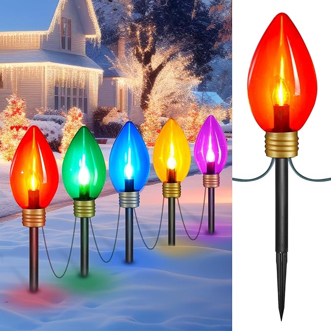 Minetom 11Feet 5 LED Super Jumbo Christmas String Lights or Pathway Marker Lights, Outdoor Xmas Decorations- Jumbo C9 Hanging Lights Waterproof Lawn Dec for Holiday Home Tree Roof Yard Garden