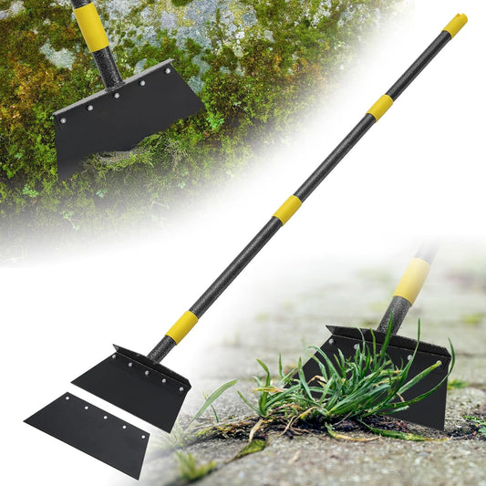 Garden Flat Shovel,60 inch Long Handle Manual Stand Weeding Tool with 2 Spades,Heavy Duty Multifunctional Garden Cleaning Shovel Spade,Floor Scraper for Weeding Edging Snow Ice Removal Tool