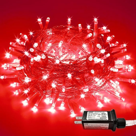 JMEXSUSS Red Christmas Lights Clear Wire, 66ft 200 LED Red Christmas String Lights Outdoor Indoor Plug in, 8 Modes Red String Twinkle Fairy Lights for Room Party Tree Decorations