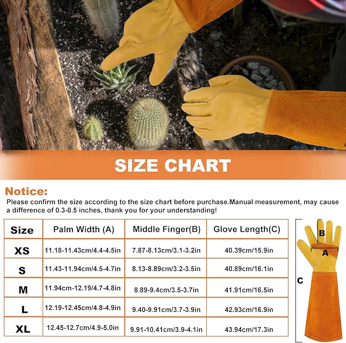 Long Gardening-Gloves Women/Men-Thorn proof Rose Pruning Heavy Duty Gauntlet-S
