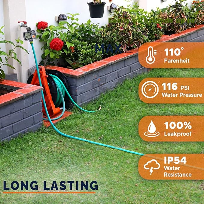 Morvat Sprinkler Timer Outdoor, Garden Hose Faucet Water Timer with Rain Delay, Programmable Automatic/Manual Modes, Watering Irrigation Timer System + Teflon Tape, 2 Spare Washers & 2 Filter Washers