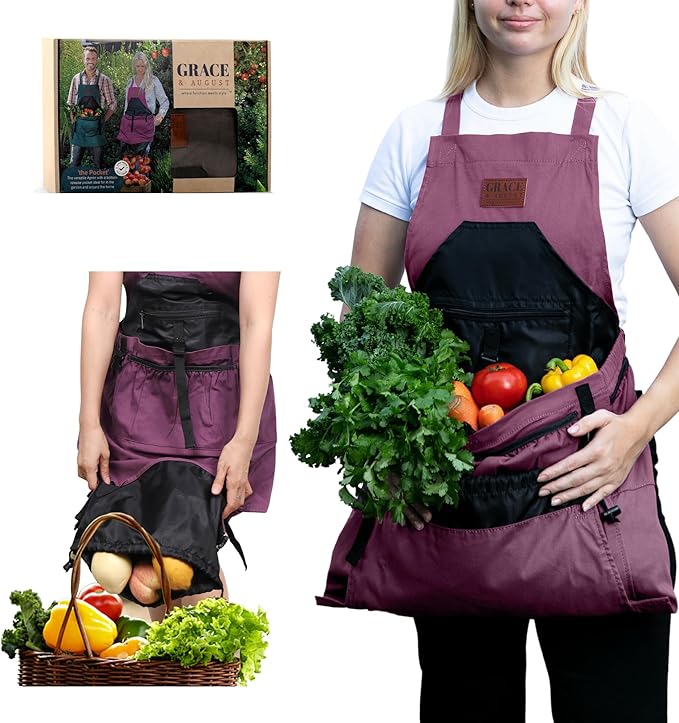 Gardening Apron with Pockets for Women & Men - Garden Apron 7 Pockets & Internal Drawstring Bag - Great Gift