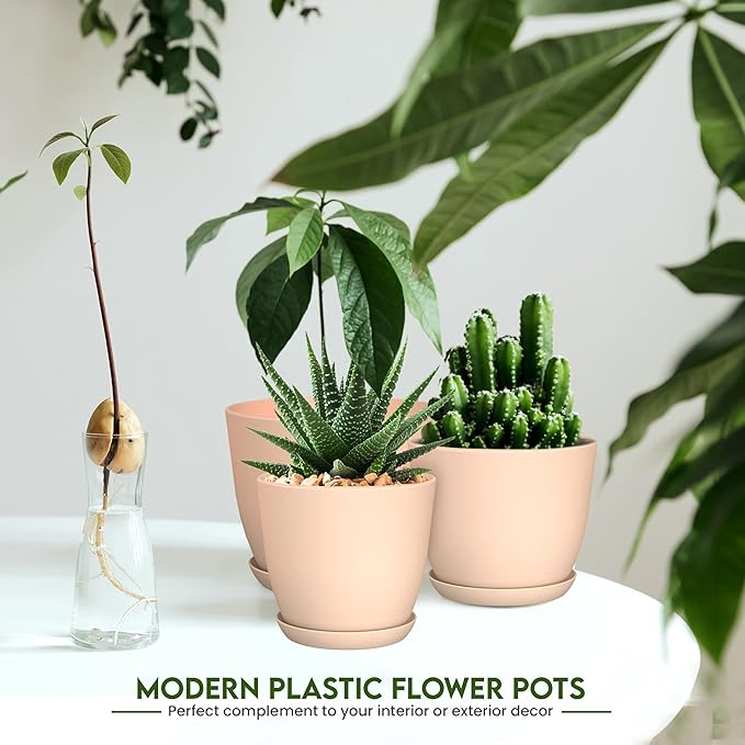 Utopia Home - Plant Pots with Drainage - 7/6.6/6/5.3/4.8 Inches Home Decor Flower Pots for Indoor Planter - Pack of 5 Plastic Planters, Cactus, Succulents Pot - Pink