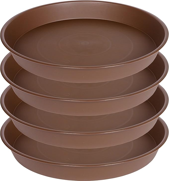 4 Pack of 14 inch Plant Saucer, Heavy Duty Round Plant Trays for Pots, Bird Bath Bowls, Plastic Plant Water Tray, Flower Plant Saucers for Indoors (14", Chocolate)