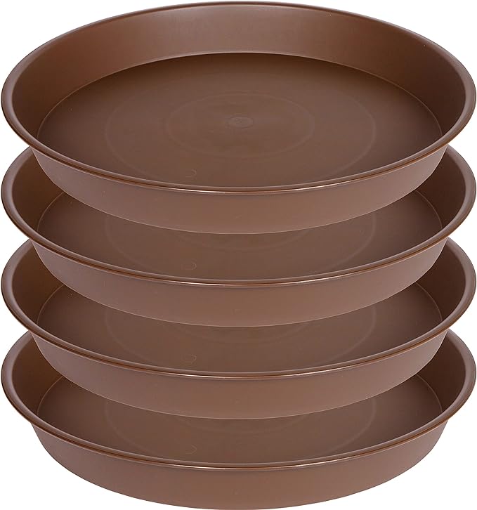4 Pack of 18 19 inch Plant Saucer Drip Tray (16.6 inch Base), Heavy Duty Large Deep Plant Saucers for Pots, Bird Bath Bowls, Plastic Planter Water Trays for Indoors Outdoor (18", Chocolate)