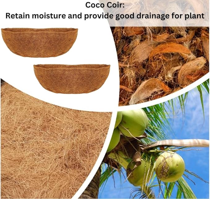 Maxona 16 inch 2 Pack Trough Rectangular Coco Liner for Window Box Planter: Thick Coconut Coir to Support The Soil Replacement for Wall Hanging Basket, Rectangle Pre-Formed Fiber Husk, Garden Fence