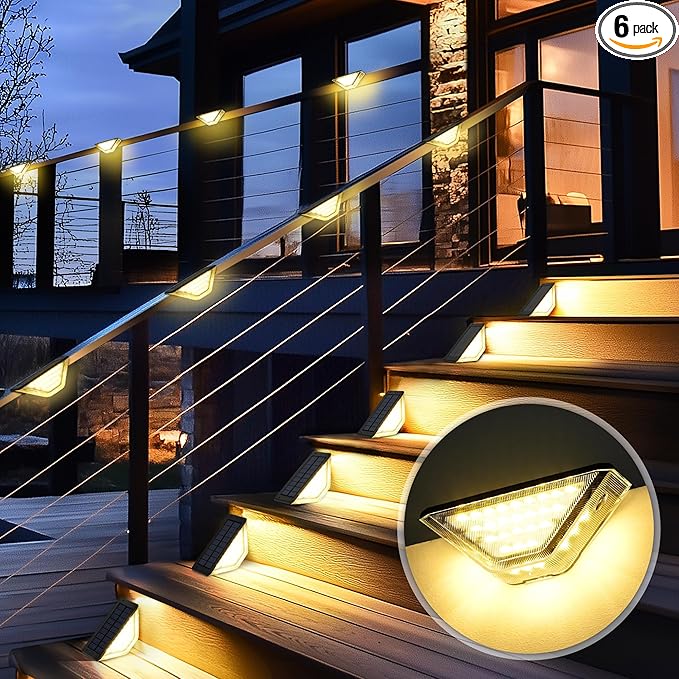 SOLPEX Solar Step Lights Outdoor,Solar Deck Lights for Outside,Two-Sided Stair Lights with 33 LEDs,Waterproof IP65 for Garden,Fence,Deck,Steps,Stair,Porch（2 Pack,Warm White）