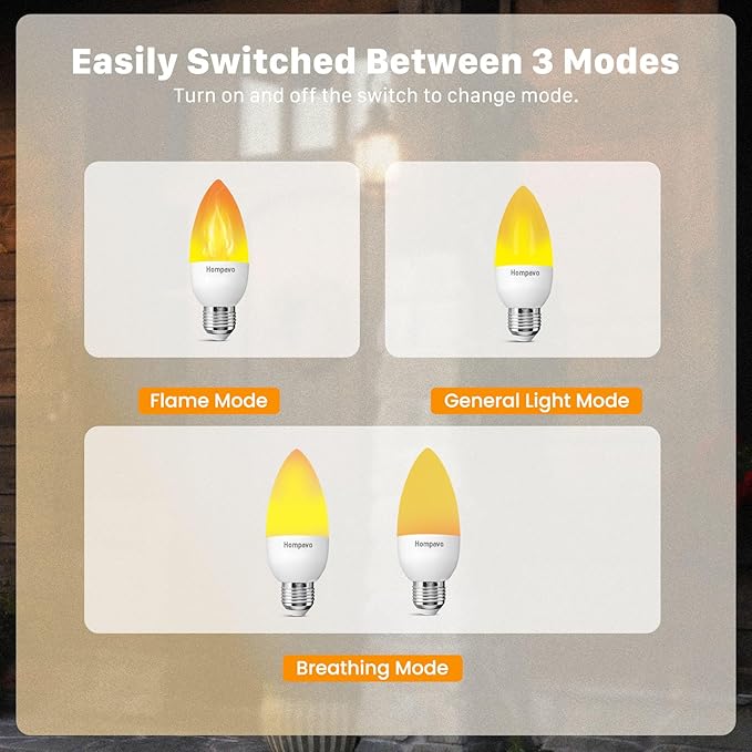 Hompavo Upgraded LED Flame Light Bulbs, 3 Modes Flickering Light Bulbs, E26 Candle Fire Light Bulb for Halloween Christmas Party Porch Indoor & Outdoor Home Decoration - 2 Pack