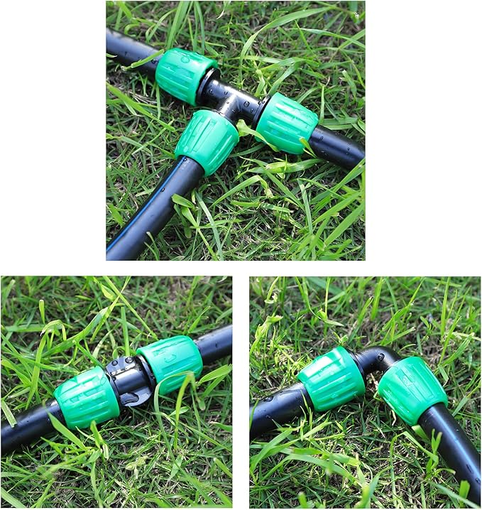 19 Pcs Pond Irrigation 1/2 inch Vinyl Tubing Fittings Kit, For (1/2" ID x0.6-0.63" OD) 16mm Drip Tubing - 6 Tees, 6 Couplings, 4 Ends, 2 Elbows, 1 Switch Valves- Barbed Locked Nuts Connectors