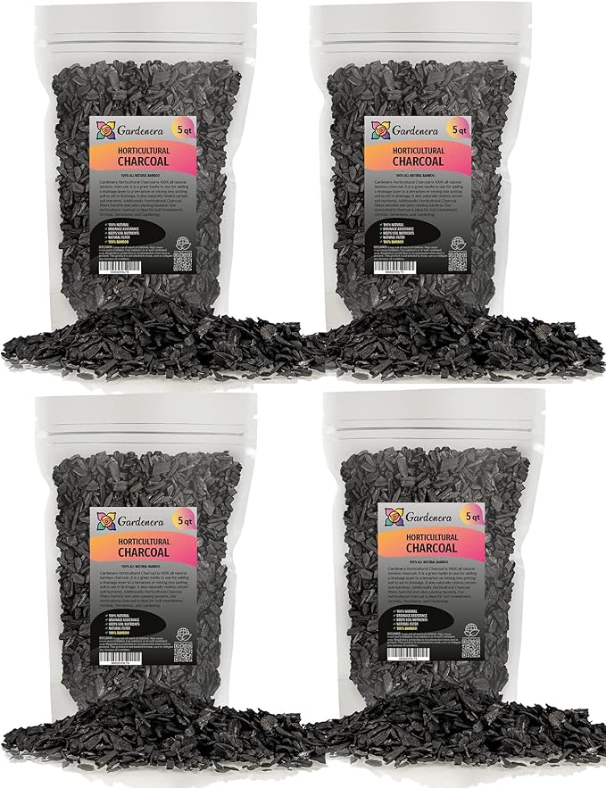 Premium Horticultural Charcoal for Indoor Plants - 20 Quart - Black Diamond Soil Amendment for Orchids, Terrariums, and Gardening by Gardenera [4 Bags of 5 Quart]