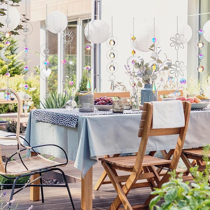 Ysleen 16 Pcs Crystals Suncatcher Colorful Hanging Sun Catcher for Window with Chain Pendant Ornament Prism Rainbow for Garden Wedding Valentine's Day Party Indoor Outdoor Decoration Gift(Silver)