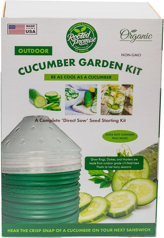Cucumber Garden Kit with Grow Rings, Greenhouse Germination Domes, Seeds, Markers, Instructions – Gardening Gift for Mom, Teachers, Women, and Men – Made in USA