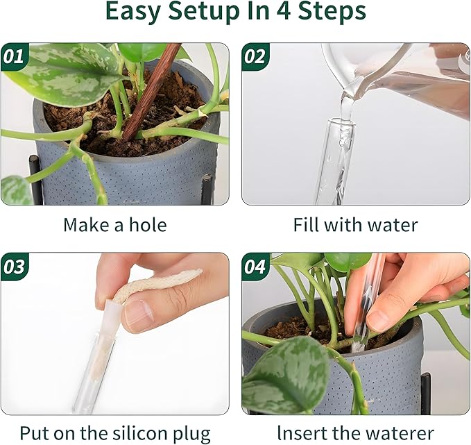 13 oz Up to 2 Weeks Extra Large Plant Self Watering Globes, Light Iridescent Glass Water Bulb Indoor Outdoor, Plant Waterer Self-Watering Stakes,Vacation Plant Thing for Plant Parents, 4 Pack