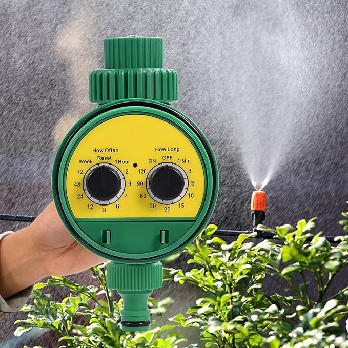 Automatic Irrigation Timer, Green ABS Multi Function Two Dial Automatic Electronic Watering Timer Garden Irrigation Controller for Roof Garden Balcony Villa Garden Outdoor Automatic Sprinkler System