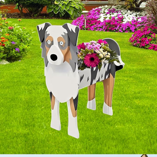 Australian Shepherd Dog Planter Plant Pots,Cute Garden Dog Flower Planter,Dog Planters Birthday Gifts for Women,Office,Indoor/Outdoor Decor（9.45 * 5.51 * 13.82in）