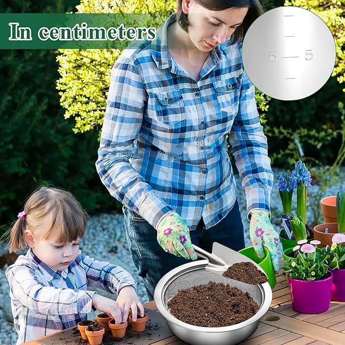 Soil Sifter, Soil Sifter for Rocks with 3 Sieve Mesh, 3mm 6mm 9mm, Stainless Steel Rock Sifter, Garden Potting Sieves with Shovel, Fine Mesh Sieve for Topsoil, Fine Sand