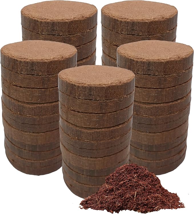 Coco Coir Discs (50mm 50-Pack) - Organic Coconut Coir Seed Starting Discs - Coconut Fiber Seedling Soil for House Plants, Potting Soil, & Indoor Plants - Organic Coco Coir for Plants & Potting Mix