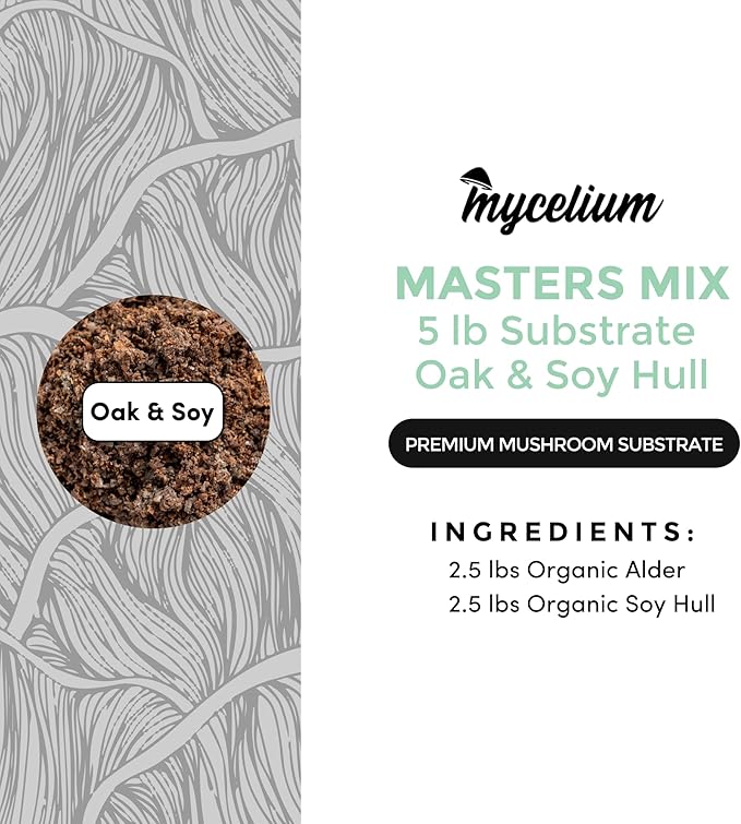 Mycelium Masters Mix Substrate – Oak & Soy Hull 50/50 Blend - Ideal for Gourmet & Functional Wood-Loving Mushrooms - Sterilized 5LB Bag for High Yield Cultivation
