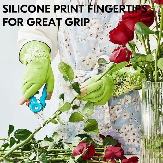 Vgo 1-Pair Ladies' Synthetic Leather Gardening Gloves, Long Sleeves Gauntlet, Breathable & Grip Work Gloves, High Dexterity, Washable (Size M, Green, SL7445)