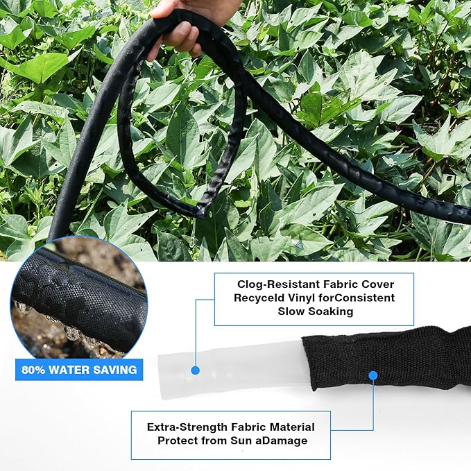 Flat Soaker Hose 50FT (25FT x 2),Drip Hose for Garden Beds Linkable Irrigation System Lightweight and Easy Watering for Tree Plant and Save 80% Water for You(50FT)