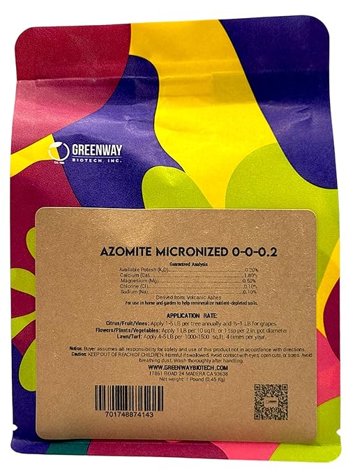 Greenway Biotech Azomite Rock Dust Volcanic Ash Organic Fertilizer with Micronutrient and Trace Minerals- Natural Mineral Soluble Plant Fertilizers for Enhances and Increases Crop Yield (1 Pound)