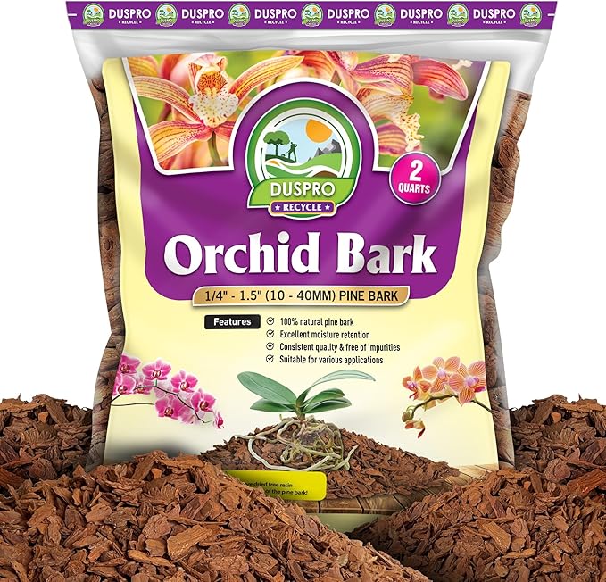 DUSPRO RECYCLE Orchid Bark Bulk, Fine Orchid Bark for Plants, Optimal Texture Bark for Orchids, Ideal Wood Chips for Plants, Plant Bark for Potting, Bark Soil for Plants (2qt, Standard Bark)