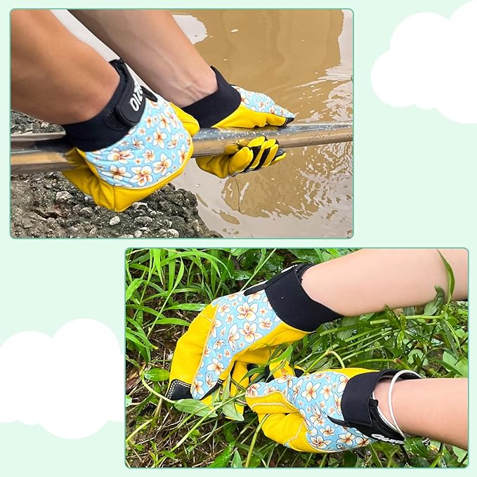 Cowhide Leather Thorn Proof & Puncture Resistant Gardening Gloves for Women and Men, Touchscreen Compatible Working Gloves for Weeding, Digging, Planting, Gardening Gifts for Women (Size Medium)