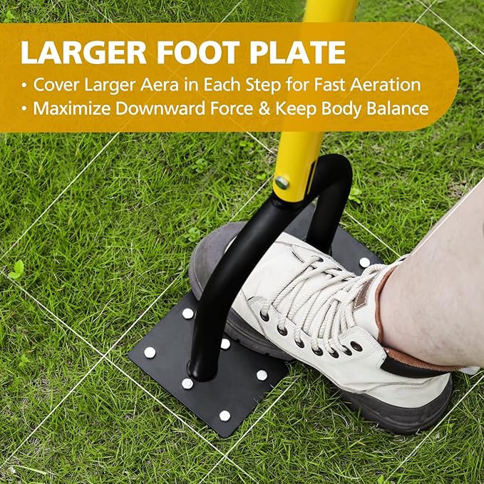 Lawn Aerator Spike Metal Manual Dethatching Soil Aerating Lawn with 15 Iron Spikes, Pre-Assembled Grass Aerator Tools for Yard, Lawn Aeration, Garden Tool, Revives Lawn Health（Black + Yellow01）