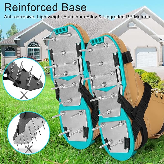 Lawn Aerator Shoes for Grass - Pre-Assembled Grass Aerator Shoes for Lawn - Soil Yard Aerator Tool for Aerating Patio Garden, Green