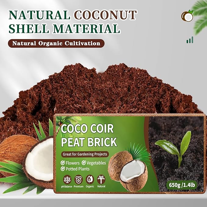 Coco Coir Bricks Potting Soil, 5 Pcs Natural Organic Compressed Coconut Fiber Soil Alternative to Peat Moss for Indoor Outdoor Plants Gardening Flowers Vegetables and Herbs