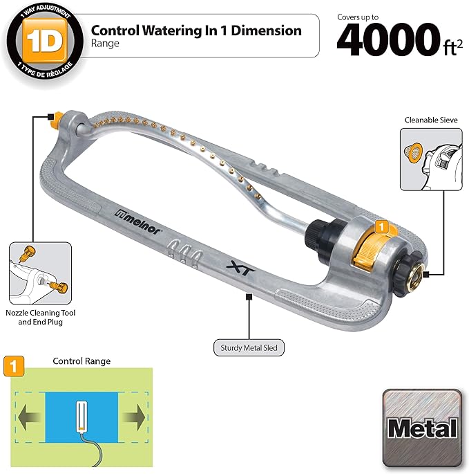 Melnor 65118-AMZ XT Metal Turbo Oscillating Sprinkler with QuickConnect Product Adapter Amazon Bundle, 4000 sq. ft. Coverage
