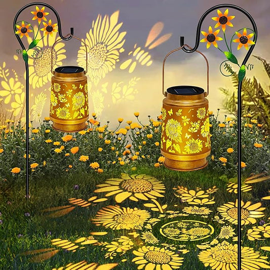 2 Pack Sunflower Solar Lanterns Outdoor Waterproof,Solar Lights Garden Decor Gifts for Mom Women Grandma Decoration Outside for Yard, Patio,Backyard,Porch