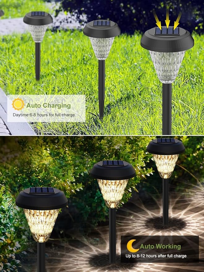 pearlstar 8 Pack Solar Lights Outdoor Waterproof, Warm White Pathway Lights Solar Powered,Solar Garden Light,Landscape Lighting for Decor,Patio,Garden,Yard,Pathway,Walkway