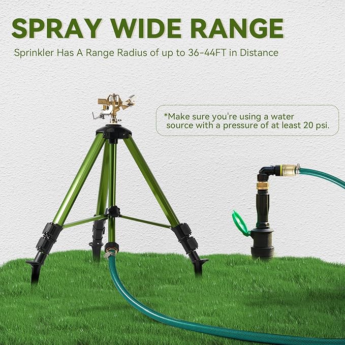 Tripod Sprinklers for Yard,Nalupatio Impact Sprinkler on Tripod Base,Heavy Duty Brass Sprinklers,360 Degree Large Area Irrigation,3/4 Inch Connector Sprinkler with Legs Flip Locks for Lawn/Yard,1 Pack