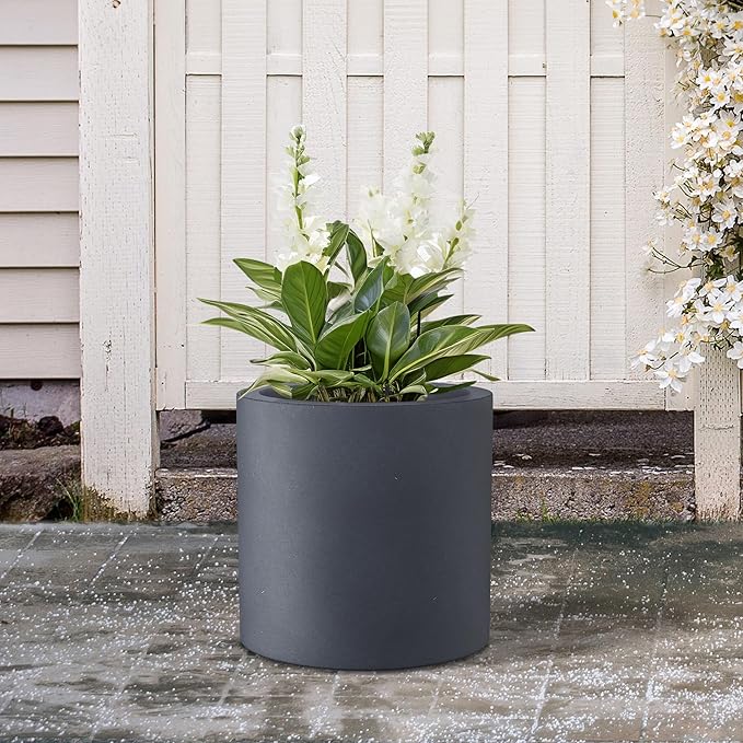 Kante 12.6" Dia Round Concrete Planter, Modern Style Large Cylindrical Plant Pot with Drainage Hole and Rubber Plug for Indoor Outdoor Patio, Charcoal