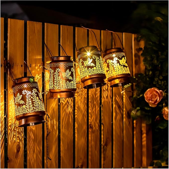 Hummingbird Solar Lanterns Outdoor Waterproof Hanging Solar Lights Hummingbird Gifts for Women Men Metal Decorative LED Hummingbird Lanterns for Garden Decor,Yard,Patio,Lawn,Tabletop,Pathway,Landscape