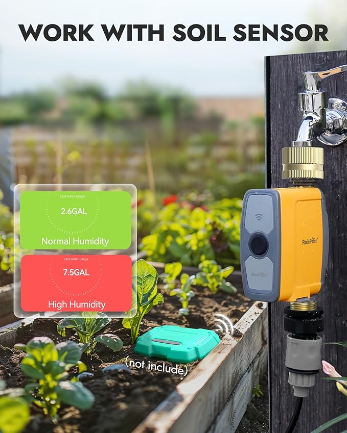 RAINPOINT WiFi Water Timer, Smart Sprinkler Timer Hose Timer WiFi Irrigation Controller, Smart Sprinkler System Valve, APP & Voice Control, Weather-Based Automatic Rain Delay, Brass Inlet & Outlet