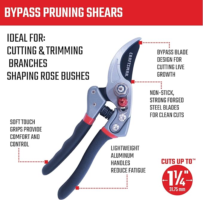 CRAFTSMAN CMXMCBA0700 Bypass Pruning Shears Lightweight Steel, Black