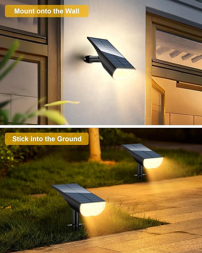 BAXIA TECHNOLOGY Solar Spotlights Outdoor Waterproof, 3 Lighting Modes Spot Lights Outdoor Solar Lights for Yard Pathway Driveway Landscape, Warm White, 4 Pack