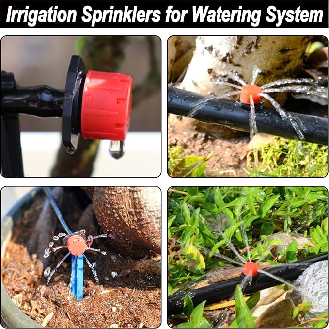 150 Pcs Adjustable Micro Drip Irrigation Sprinklers 1/4 Inch Universal 8-Hole Flow Dripper Garden Irrigation Nozzles for 4mm/7mm Tube Watering System (Red)