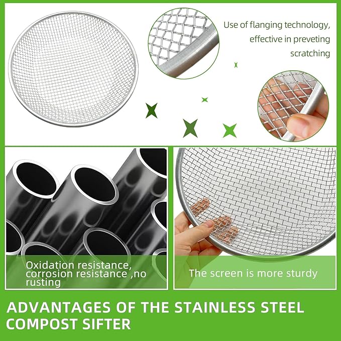 Premium Galvanized Garden Soil Screen 1/4" Mesh Screen - Large 12" Compost Screen for Effective Rock Removal and Soil Screening - Fits 5 Gallon Bucket