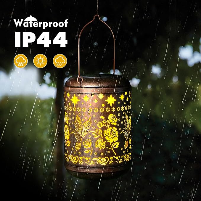 Kaixoxin Solar Garden Decor Metal Lantern Hummingbird Table Lamp Bronze Outdoor Dercoration Great Gift for Women Mon Grandma Hanging Lights for Patio Courtyard Garden